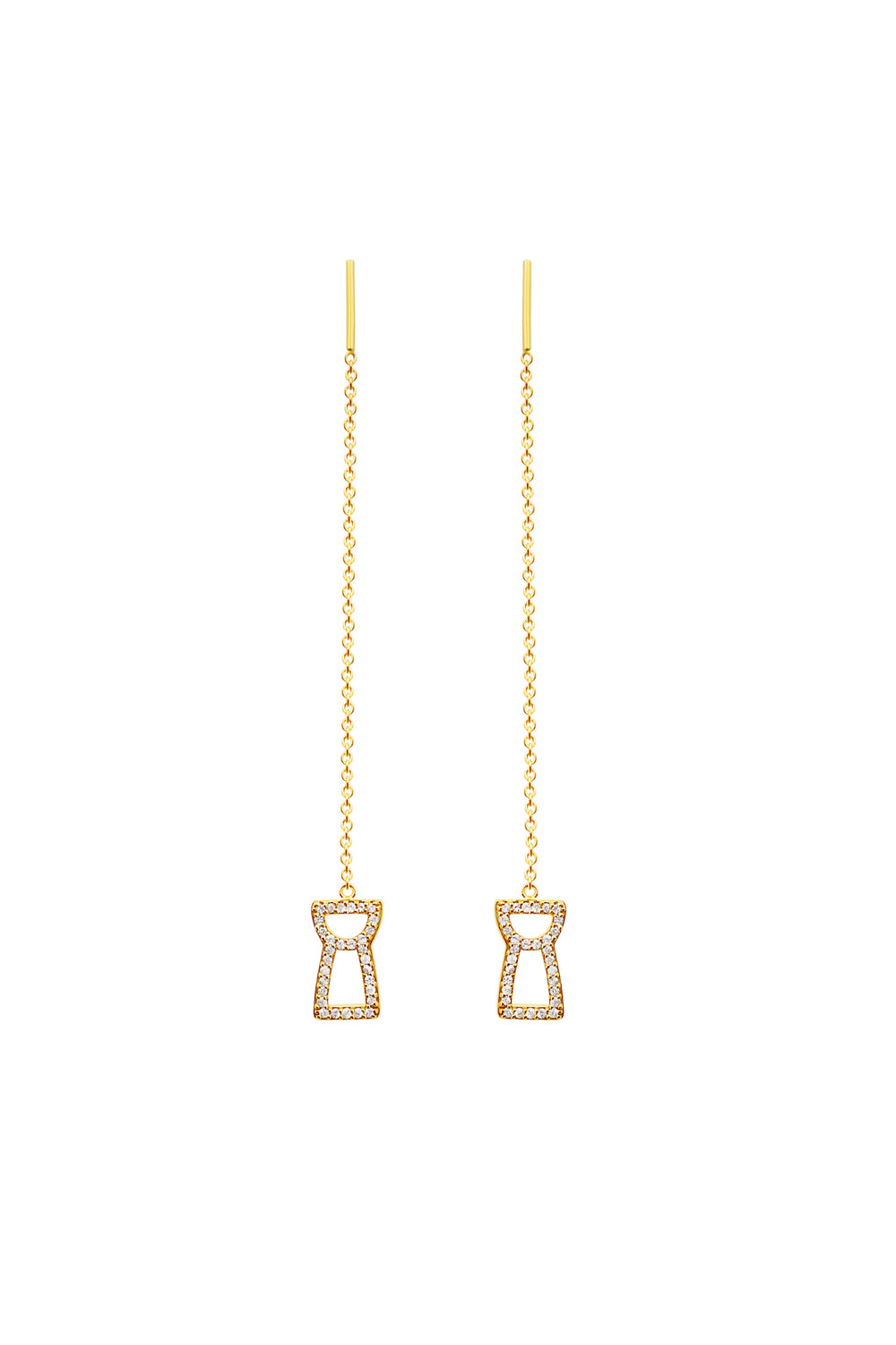 Sapphire Drop Chain Latte Stone Earrings - 24K Gold