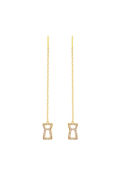 Sapphire Drop Chain Latte Stone Earrings - 24K Gold