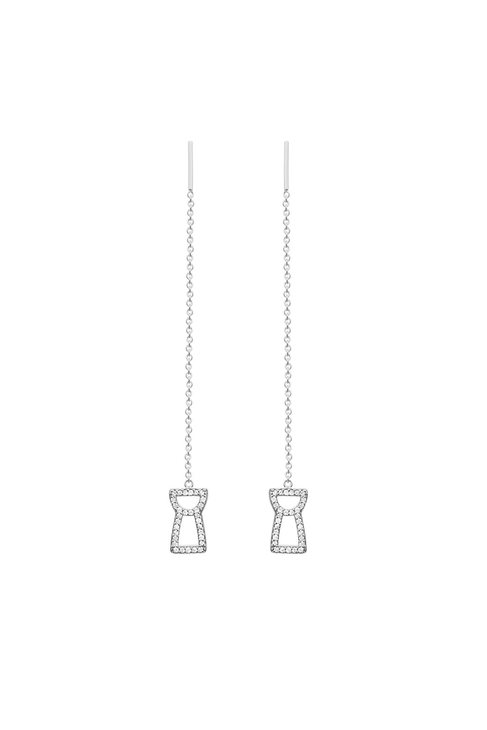 Sapphire Drop Chain Latte Stone Earrings - Silver Ice
