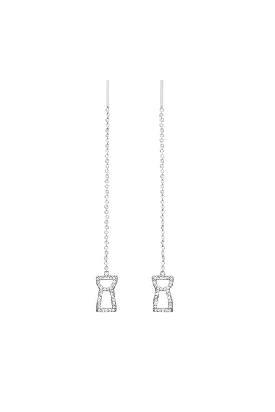 Sapphire Drop Chain Latte Stone Earrings - Silver Ice