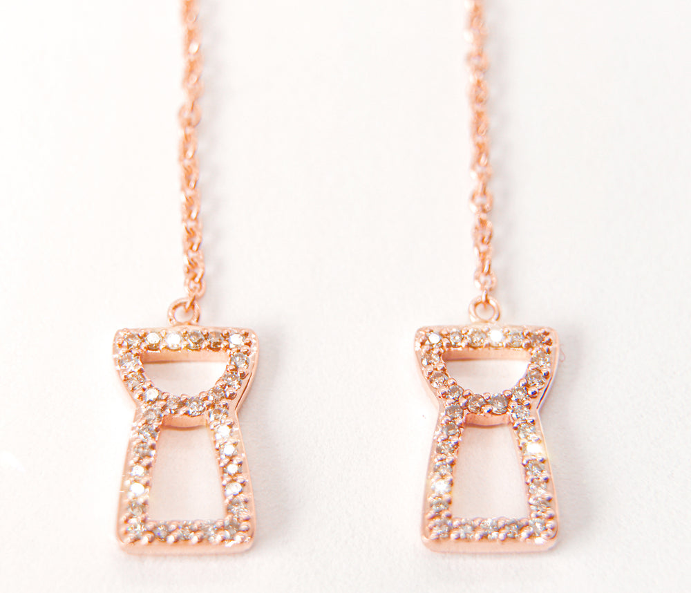 Champagne Diamond Drop Chain Latte Stone Earrings - Rosé Gold