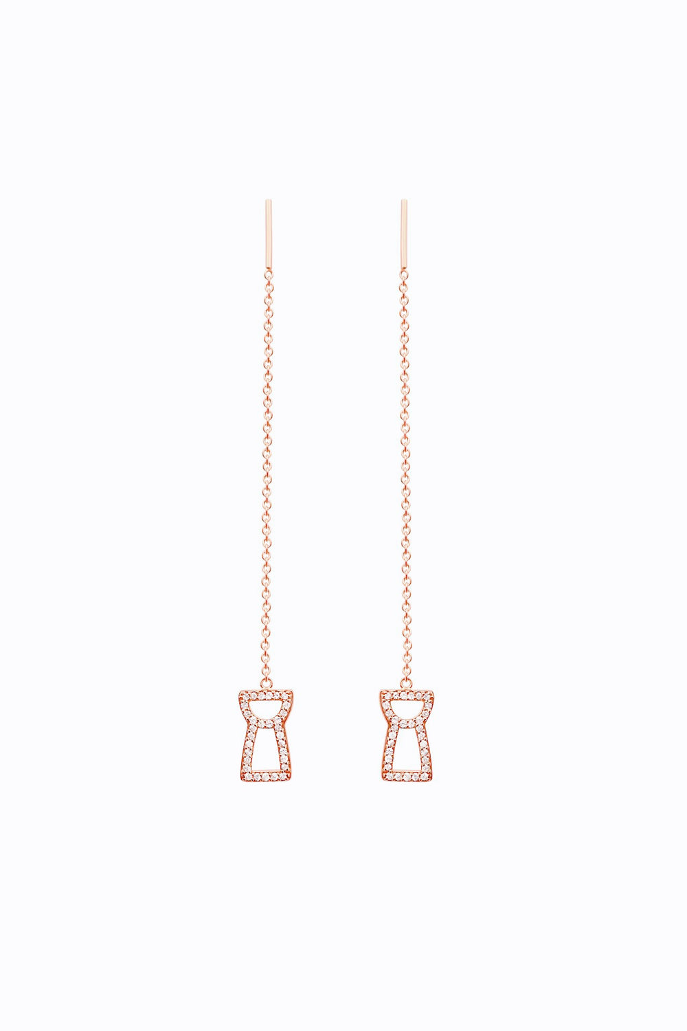 Sapphire Drop Chain Latte Stone Earrings - Rosè Gold