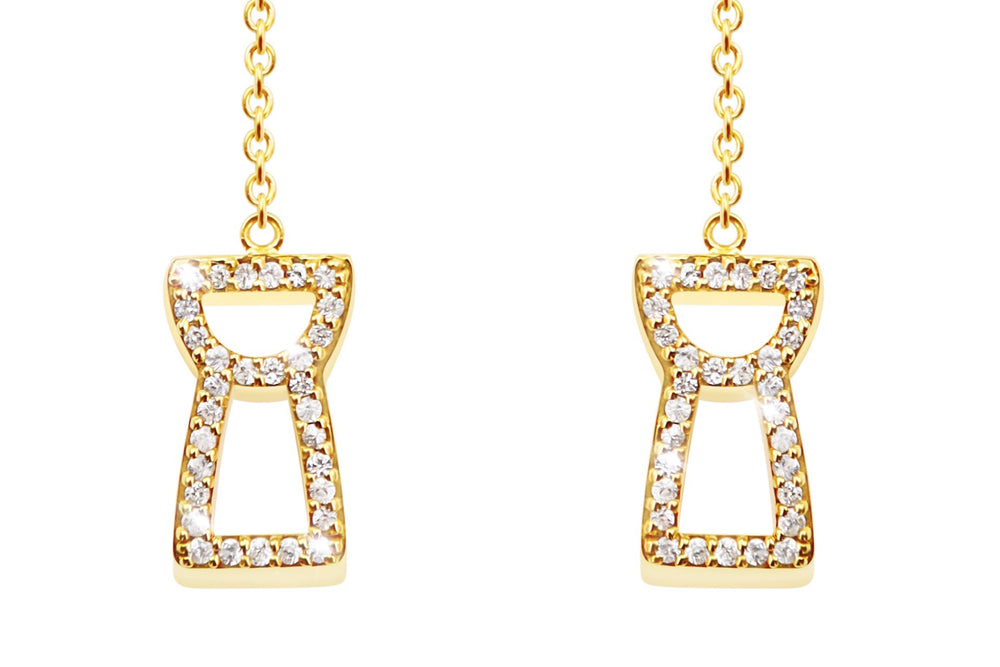 Sapphire Drop Chain Latte Stone Earrings - 24K Gold