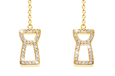 Sapphire Drop Chain Latte Stone Earrings - 24K Gold