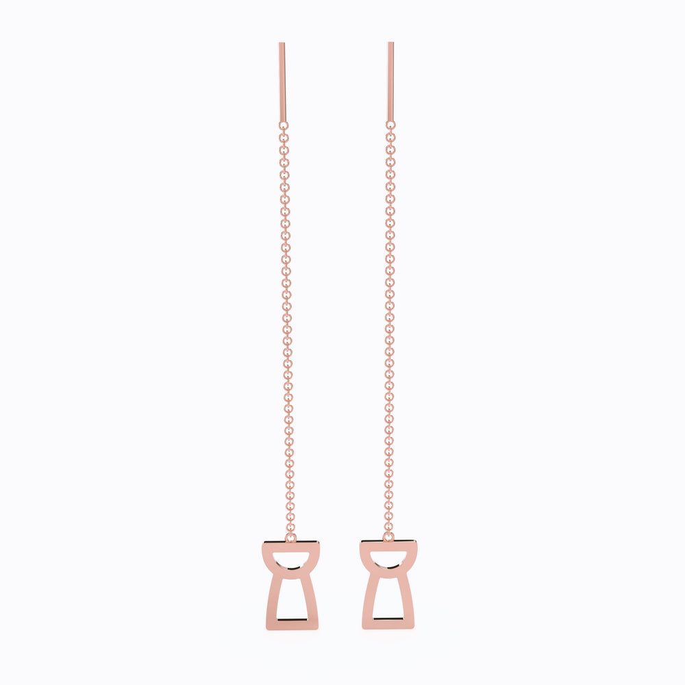 Drop Chain Latte Stone Earrings - Rosé Gold