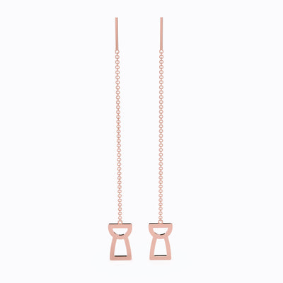 Drop Chain Latte Stone Earrings - Rosé Gold