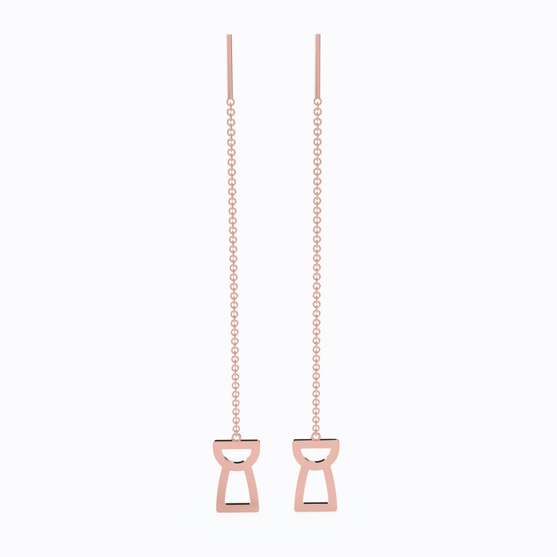 Drop Chain Latte Stone Earrings - Rosé Gold