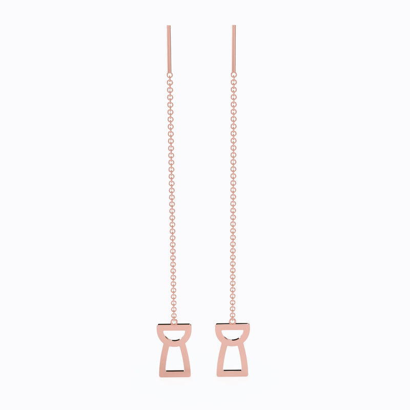 Drop Chain Latte Stone Earrings - Rosé Gold