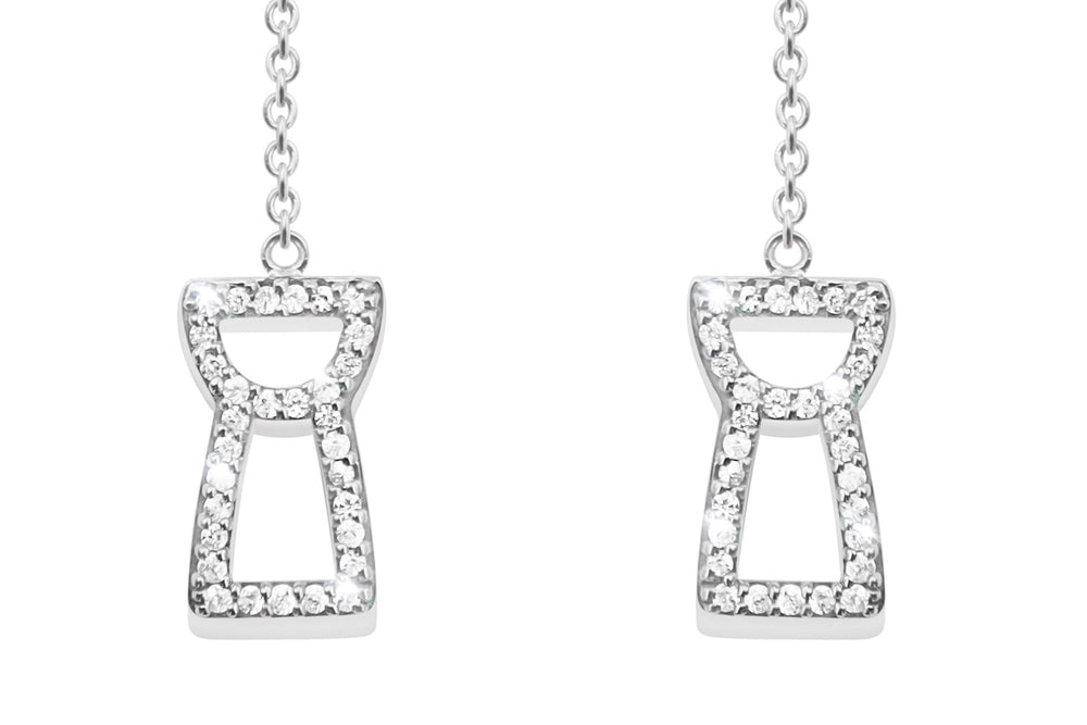 Sapphire Drop Chain Latte Stone Earrings - Silver Ice