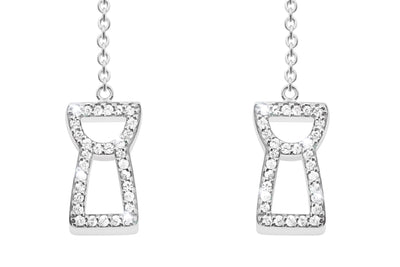 Sapphire Drop Chain Latte Stone Earrings - Silver Ice